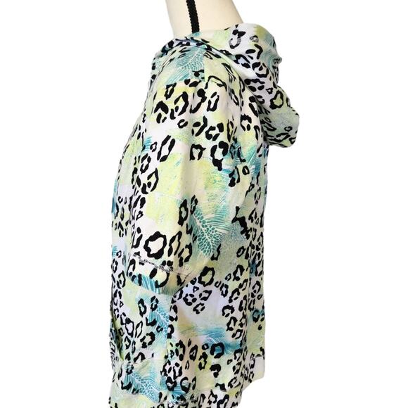 Chicos Weekends Hoodie Full Zip Animal Print Short Sleeve Jacket NWOT Size Large - Picture 3 of 5